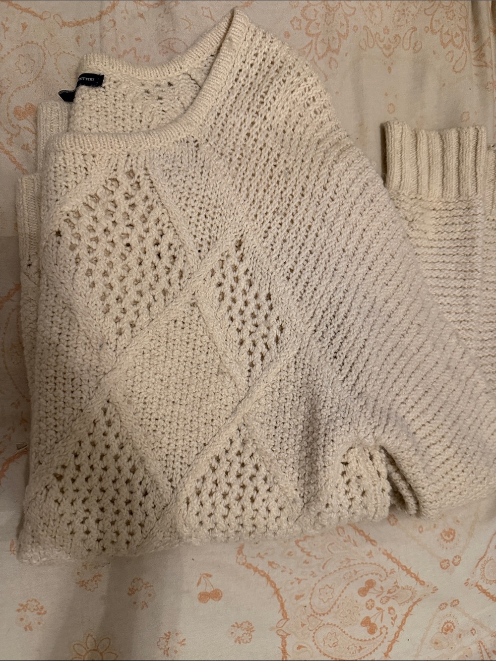 Cozy Cream Open-Knit Diamond Sweater